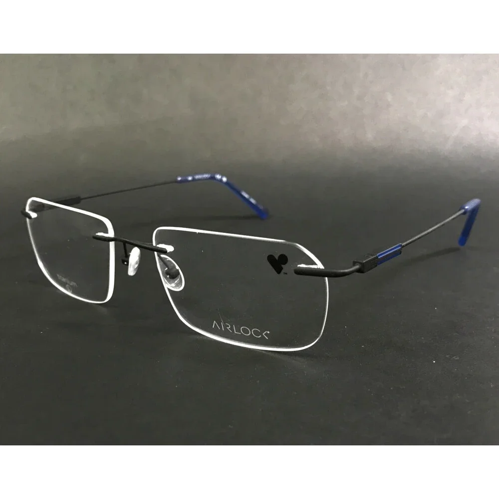 Airlock Eyeglasses Frames Crop 201 002 Black Blue Rimless Titanium 54-18-145